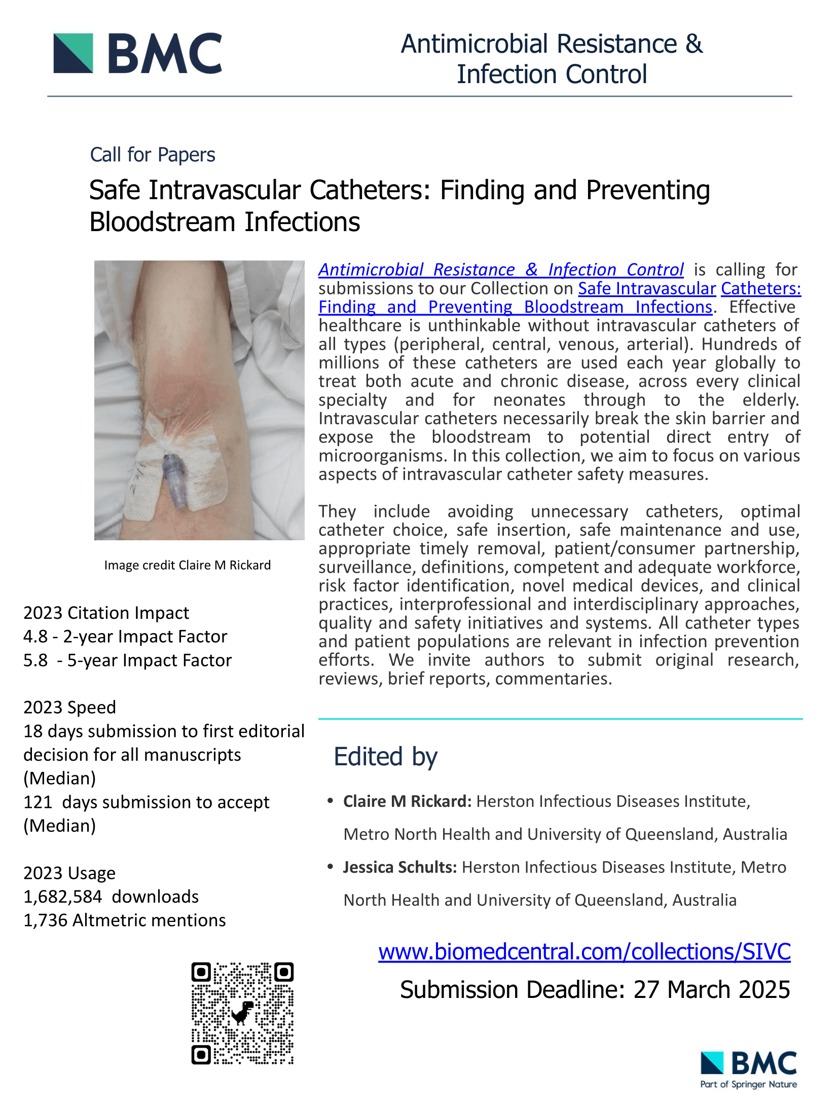 Call For Papers: Safe Intravascular Catheters: Finding and Preventing Bloodstream Infections Call For Papers: Safe Intravascular Catheters: Finding and Preventing Bloodstream Infections